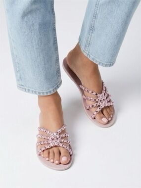 Women’s Melissa Pink Beaded Strappy Slide Sandals size 9 NEW
